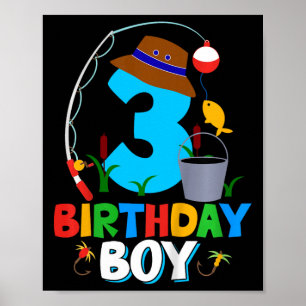 Póster Niños 3er cumpleaños Shirt Boy Pesca Fiesta de cum