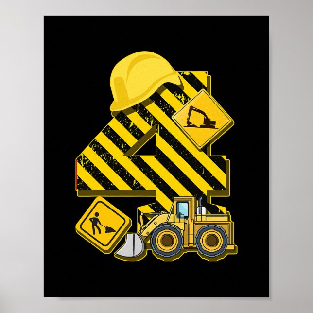 Póster Niños 4 años Digger de cumpleaños I 4 años Builder (Frente)
