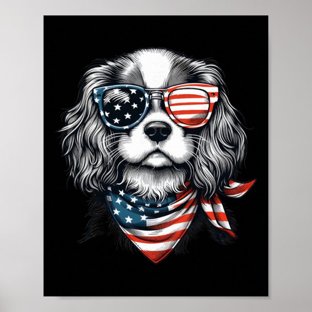 Póster Niños 4 de julio con Cavalier King Charles Spaniel (Frente)