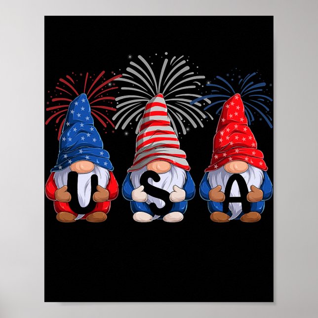Póster Niños 4 De Julio Gnomes Patriótico Gnomes Estadoun (Frente)