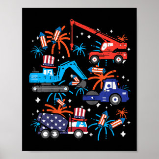 Póster Niños 4 de julio Vehículo de construcción Patriot