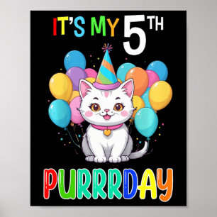 Póster Niños 5º Chica de cumpleaños Camisa de gato Quinto