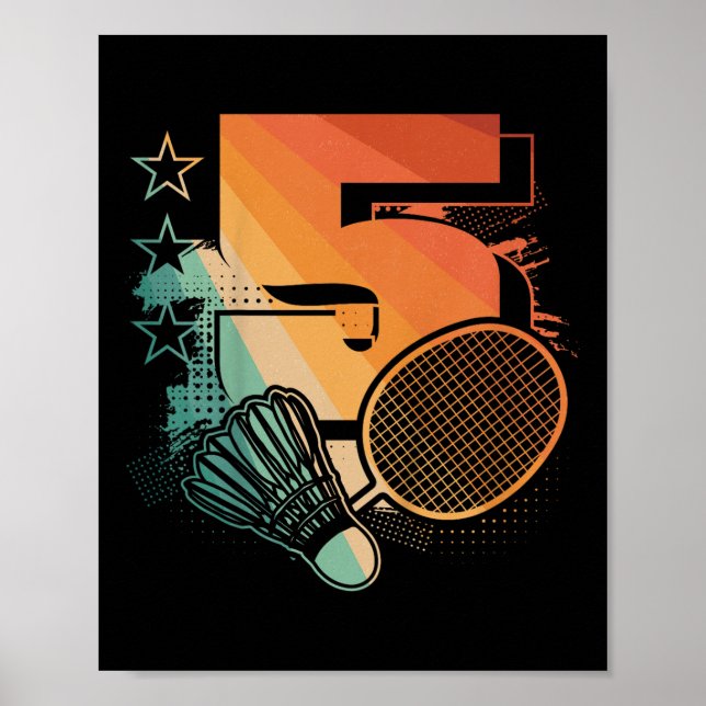 Póster Niños 5º cumpleaños Boy Badminton Player Badminton (Frente)