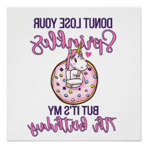 Póster Niños 7º Donut Cumpleaños Fiesta Unicornio Siete A