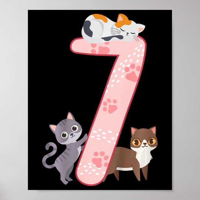 Póster Niños 7 Chicas de cumpleaños conjunto de gatos de  (Frente)