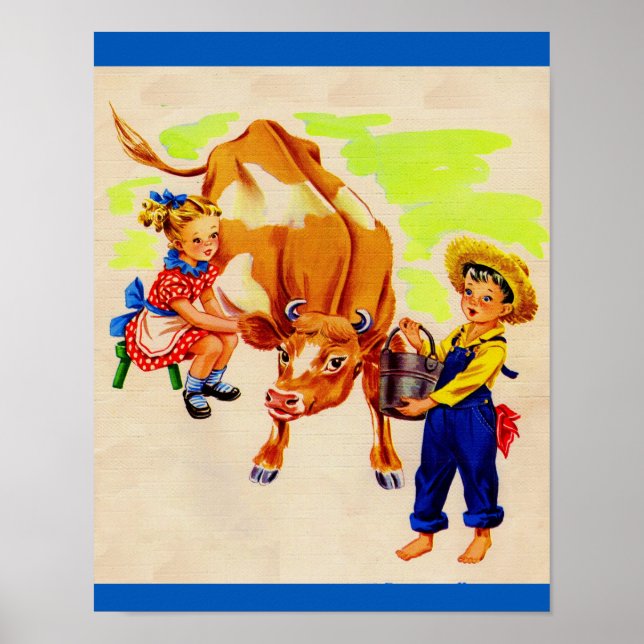 Póster niños adorables con vaca adorable (Frente)