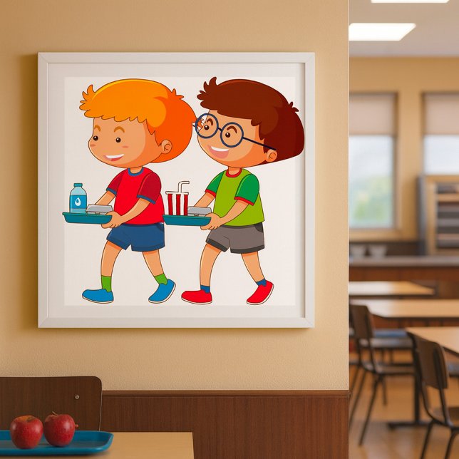 Póster Niños adorables que llevan bandejas de comida (Subido por el creador)