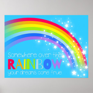 Póster Niños arcoíris brillantes sueñan con poster azul c