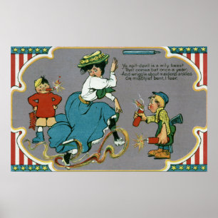Póster Niños atormentando a una mujer con fuegos artifici