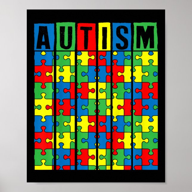 Póster Niños Autismo Conciencia Pieza de rompecabezas Niñ (Frente)