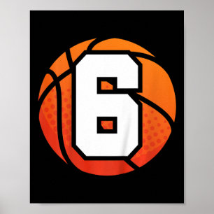 Póster Niños Baloncesto Cumpleaños 6 Número Seis Años Bo