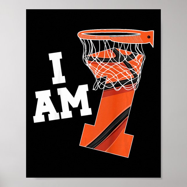 Póster Niños Baloncesto Primer cumpleaños niño Báscara de (Frente)