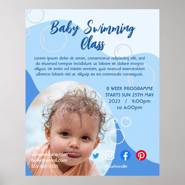 Póster niños bebés clases de natación clases de ocio (Frente)