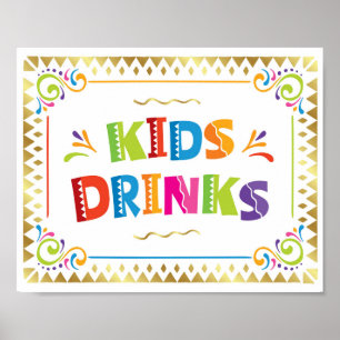 Póster Niños BEBIDAS Fiesta Fiesta Rótulo Imprimir