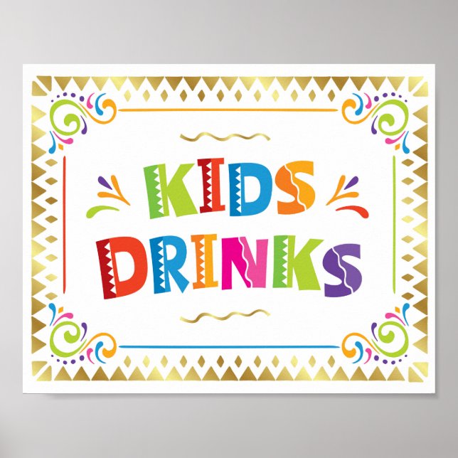 Póster Niños BEBIDAS Fiesta Fiesta Rótulo Imprimir (Frente)