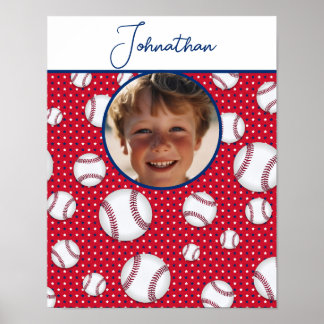 Póster Niños Béisbol Personalizado Azul Blanco Rojo Foto 