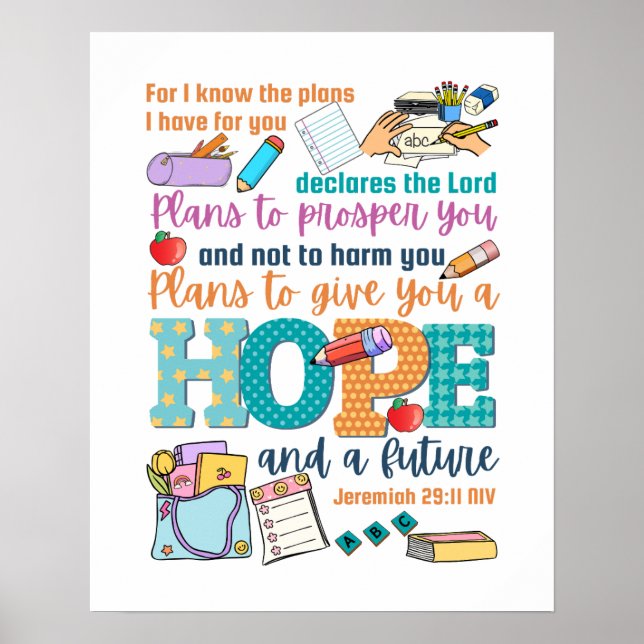 Póster Niños biblia verso Jeremías 29:11 (Frente)