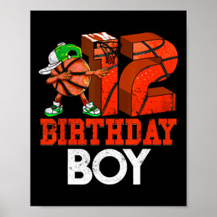 Póster Niños Bysketbyll de 12 años Dabbing 12º cumpleaños