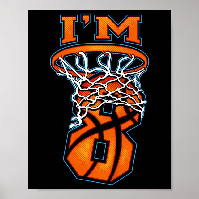 Póster Niños Bysketbyll Tengo 8 Años Chica 8 Cumpleaños G (Frente)