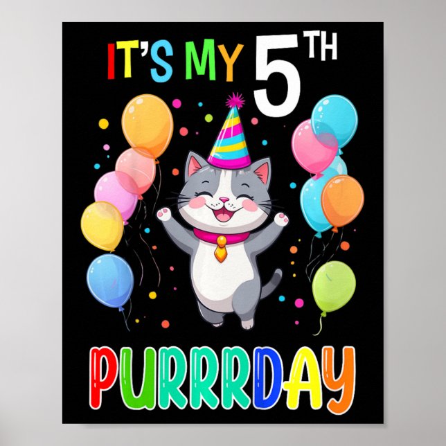 Póster Niños Camisas de gatos de cumpleaños 5 Chicas Niño (Frente)