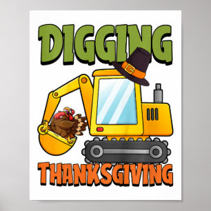 Póster Niños cavando Día de Acción de Gracias Excavadora