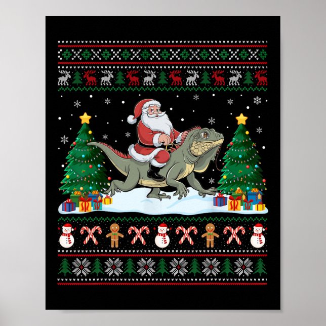Póster Niños Chicas de Santa Riding Iguana Navidades feos (Frente)