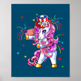Póster Niños Chicas De Unicornio El 4 De Julio