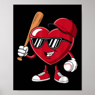 Póster Niños Chicas día de San Valentín Juega al Béisbol 