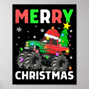 Póster Niños chicos Feliz Navidad Monstruo Camión Santa H