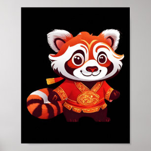 Póster Niños Chinos Niñas Niños Divertido Panda Rojo Bail