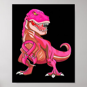 Póster Niños Cinta Rosa T Rex Cáncer de Mama Niño Concien
