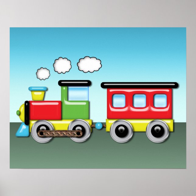 Póster Niños coloridos Locomotora y Caboose (Frente)
