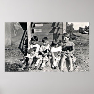 Póster Niños con cachorros Imprimir