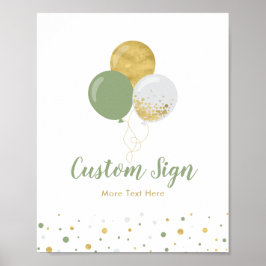 Póster Niños con globos dorados y verdes Personalizado Fi