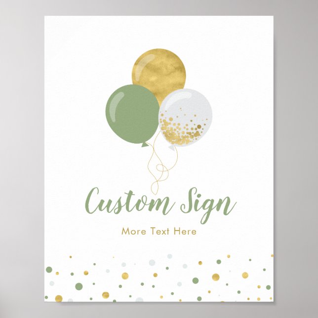 Póster Niños con globos dorados y verdes Personalizado Fi (Frente)
