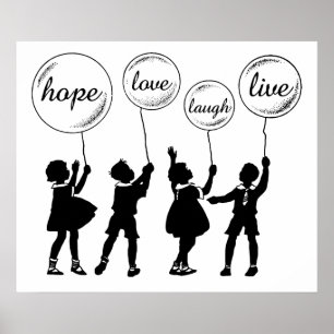 Póster Niños Con Silhouette De Globos Inspiradores
