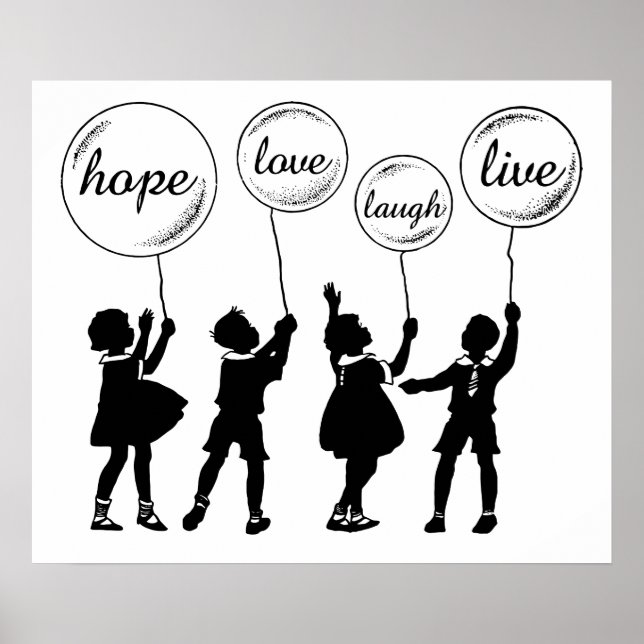 Póster Niños Con Silhouette De Globos Inspiradores (Frente)