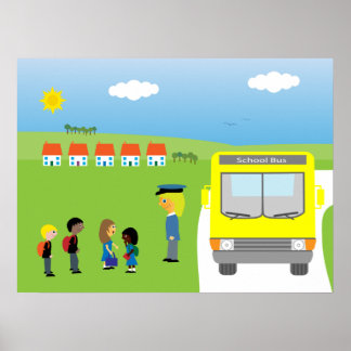 Póster Niños Cuidados Esperando Ir Al Poster De Autobús E