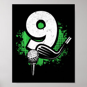 Póster Niños cumpleaños 9 años niño golfista golf 9 años