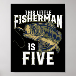 Póster Niños Cumpleaños de Pesca de 5 Años de Edad Pescad