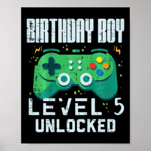Póster Niños Cumpleaños Niño Nivel 5 Desbloqueado Control