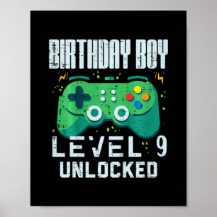 Póster Niños Cumpleaños Niño Nivel 9 Desbloqueado Control