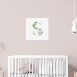 Póster Niños Cute Animal HIPPO Monograma S Nursera