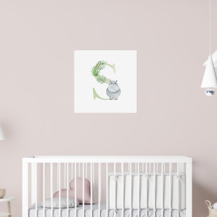Póster Niños Cute Animal HIPPO Monograma S Nursera