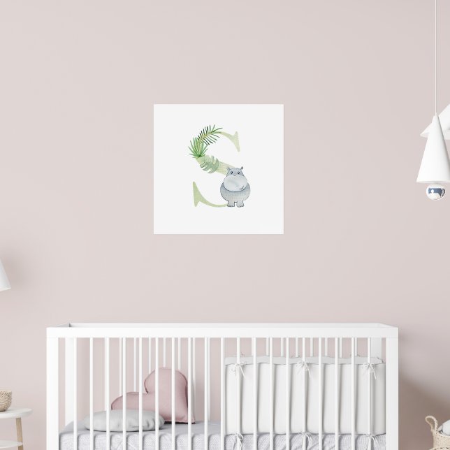 Póster Niños Cute Animal HIPPO Monograma S Nursera (Guardería 2)
