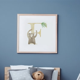 Póster Niños Cute Animal MONKEY Monograma F Nursery