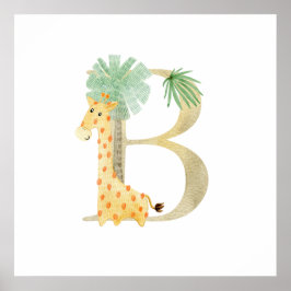 Póster Niños Cute Girafa Animal Monograma B Nursera