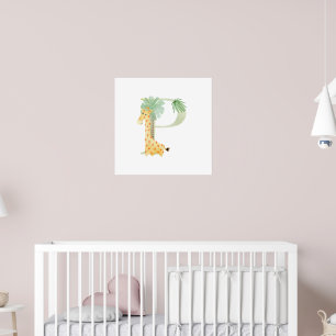 Póster Niños Cute Girafa Animal Monograma P Nursera