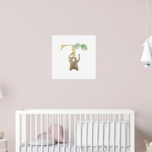 Póster Niños Cute MONO Animal Monograma T Nursera