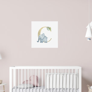 Póster Niños Cutos Elefante Animal Monograma C Nursera